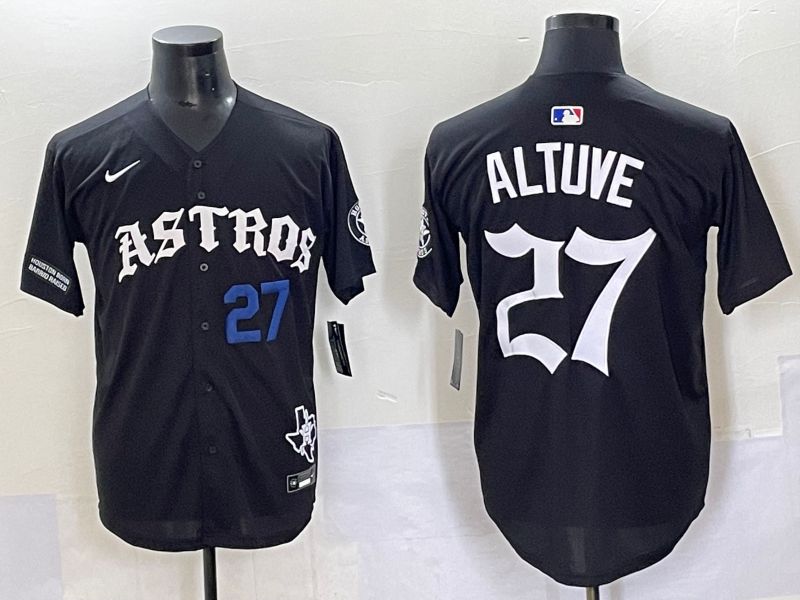 Men 2025 Houston Astros #27 Altuve Black Seven generations Joint Name Nike MLB Jersey style 7